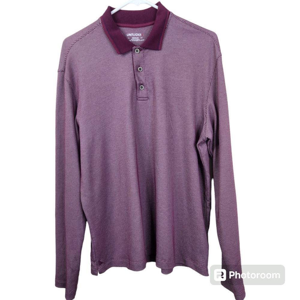 UNTUCKit Boscarelli Long Sleeve Textured Polo Shirt Medium